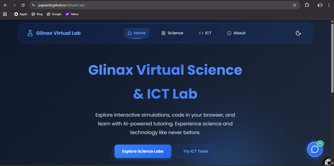 Glinax Virtual Lab interface